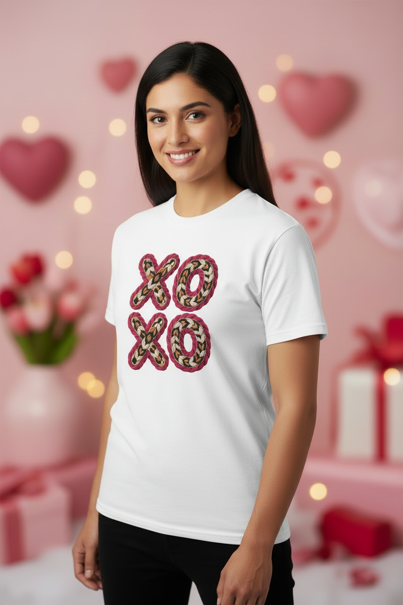 Valentines  "XO XO" Leopard faux crochet