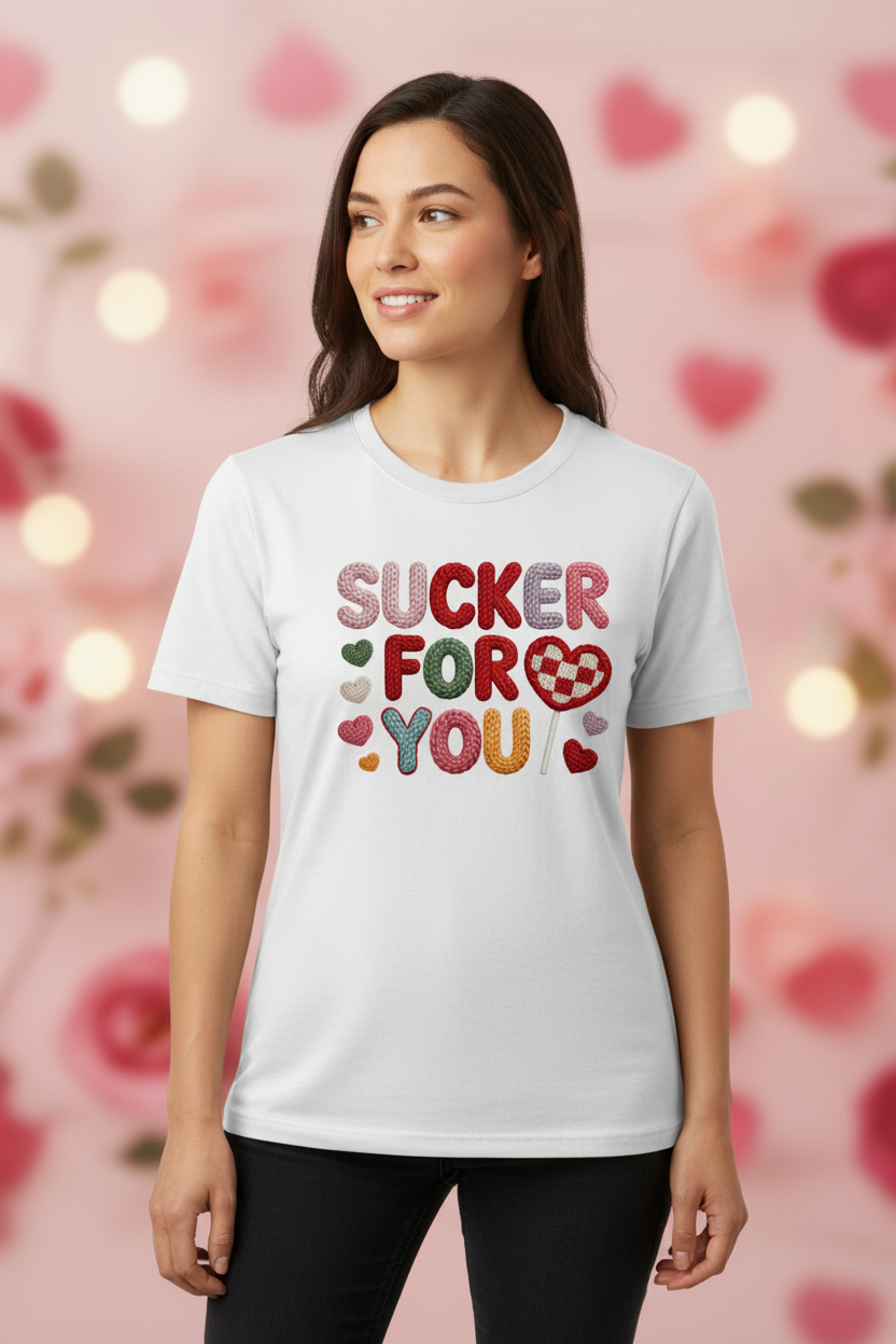 Valentines "Sucker For You" faux crochet